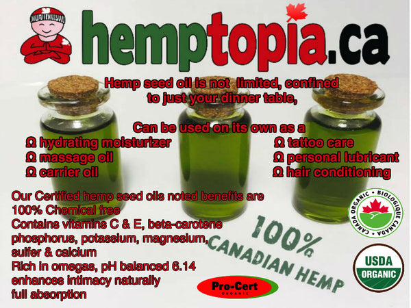  Cold pressed hemp seed oil features a light, nutty taste and can be used in a wide range of recipes including: Sauces, dips, marinades and salad dressings.  It also works beautifully added to protein shakes and smoothies.    Hemp seed oil is a natural plant based, whole food, that can be used in your daily recipes, consumed on its own as a food or dietary supplement or applied topically as a moisturizing oil on its own, and can be added to your pets diet mixed with their meals, used on coat & skin.  